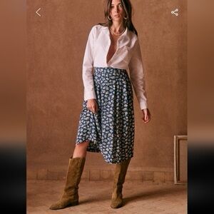 Sézane Alicia Skirt Cara Print Blue Floral 38/6 NWOT